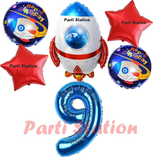 Uzay Konsept Roket Balon 9 Yaş Doğum Günü Set Uzay Konsept Balon Rakam Balon Set