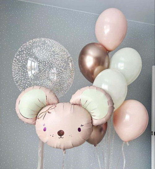 Sevimli Fare Konsept Pembe Fare Balon Set Mouse Balloon Doğum Günü Balon Buketi
