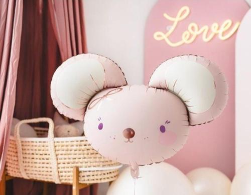 Sevimli Pembe Fare Folyo Balon Hamster Fare Konsept Folyo Balon 1 Adet 68X59 Cm