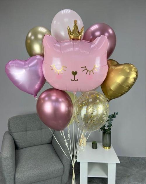 Sevimli Pembe Kedi Konsept Balon Set Sevimli Kedi Balon Buketi Doğum Günü Balon Set