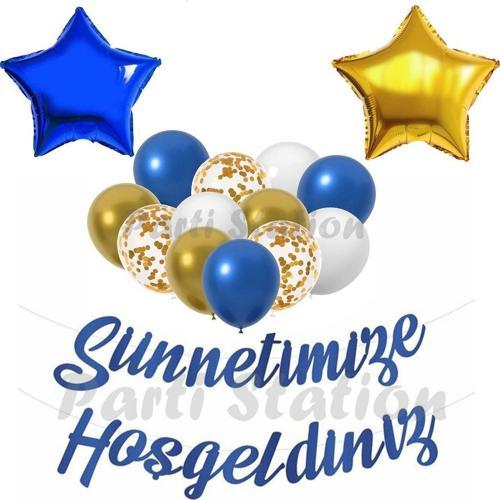 Sünnet Kutlama Seti Sünnetimize Hoş Geldiniz Yazısı Flama Sünnet Parti Banner Set Yıldız Balon Seti