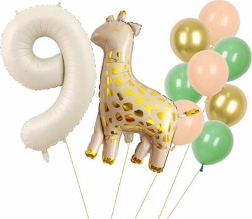 Zürafa 9 Yaş Balon Set Yıldız Balon Folyo Set Konsept Doğum Günü Set Yaş Balon Set