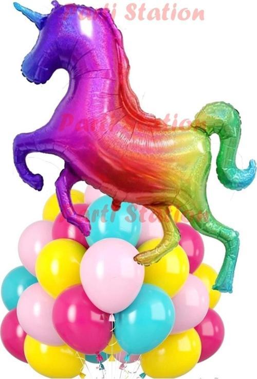 Unicorn Gökkuşağı Folyo Balon Unicorn Konsept Parti Doğum Günü Helyum Uçan Büyük Folyo Balon