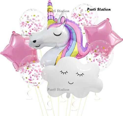 Unicorn Yıldız Balonlu Konsept Doğum Günü Parti Balon Set Unicorn Bulut Balon Set