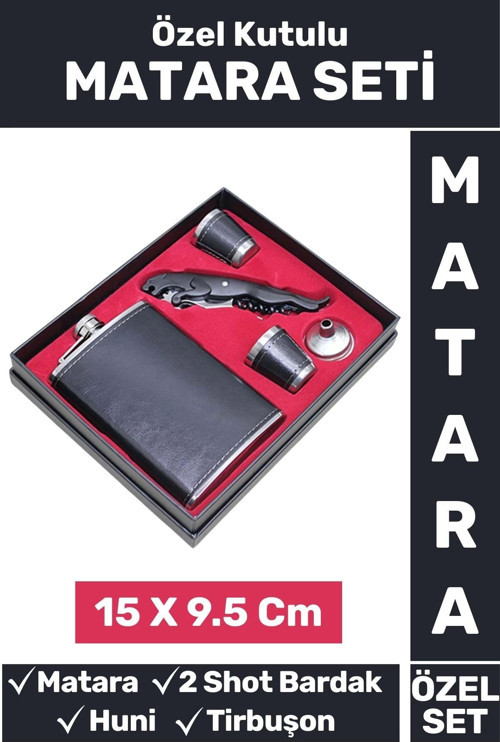 Yüksek Kaliteli Deri Tasarım Kamp Alkol Konyak Hediyelik 2 Shot Bardak Huni Tirbuşon Matara Özel Set