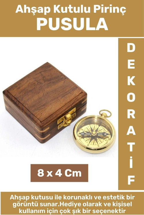 Premium Erkek Arkadaş Sevgili Baba Özel Hediyelik Dekoratif Koleksiyon Ahşap Kutulu Pirinç PUSULA