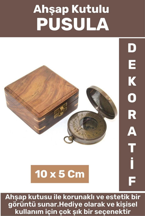 Premium Model Erkek Arkadaşa Sevgiliye Baba Özel Hediyelik Dekoratif Koleksiyon Ahşap Kutulu PUSULA