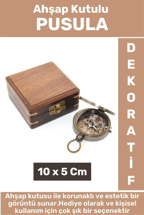Premium Seri Erkek Arkadaşa Sevgiliye Baba Özel Dekoratif Hediyelik Koleksiyon Ahşap Kutulu PUSULA