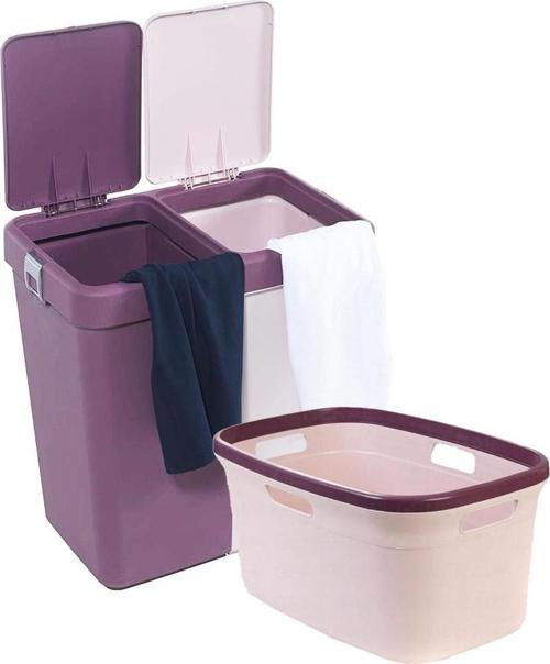 Motek 80 Litre Kirli Çamaşır Sepeti Çamaşır Selesi İkili Çeyiz Seti Mürdüm