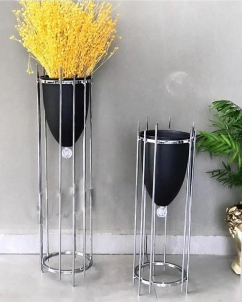 Krom Kaplı 2'li Dekoratif Saksılık Siyah ve Beyaz