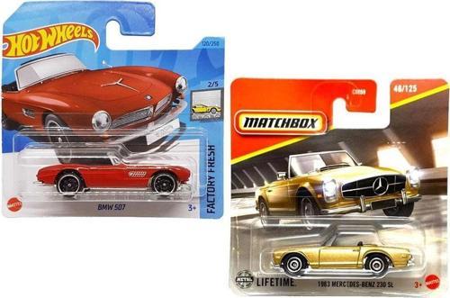 2 Araç Set Matchbox 1963 Mercedes-Benz 230 Sl - Gold & Hot Wheels Bmw 507 - Kırmızı (1/64)