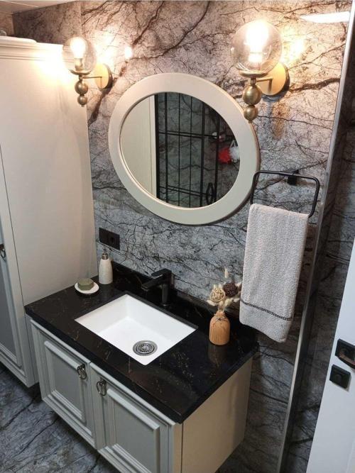 Granit Banyo Lavabo Eviyesi - Beyaz Renk - 51X37 Cm - Alttan Montajlı