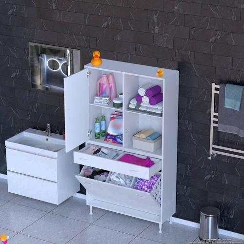 AFRA 90x173x32,5cm 1 Çekmece, 3 Göz Sepet, 1 Kapak, 4 Raf Dar Alan Banyo Dolabı