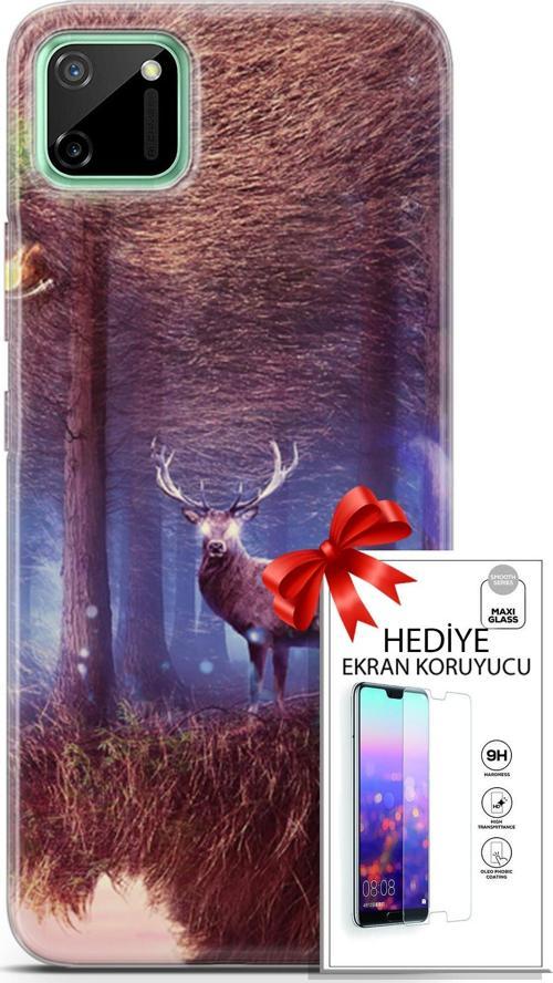 Realme C11 Kılıf Orijinal Seri Algorand 15 Büyük Boynuzlar Kalın Silikon + Ekran Koruyucu