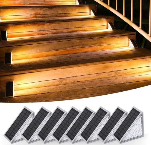  BUFFER® 8 Adet Üçgen  Güneş Enerjisi ile Şarj Olan Dış Mekan Solar Basamak Köşe Lambası