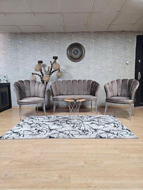 Krom  Kaplama  Tel Ayak Papatya Çay Seti Koltuk Takımı , Balkon, Salon, Ofis, Cafe Koltuk Takımı KAHVERENGİ Renk Tek Ebat Beden