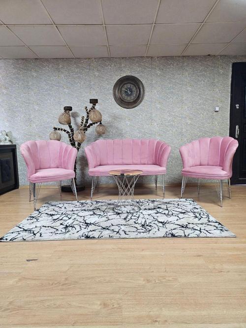 Krom  Kaplama  Tel Ayak Papatya Çay Seti Koltuk Takımı , Balkon, Salon, Ofis, Cafe Koltuk Takımı PEMBE Renk Tek Ebat Beden
