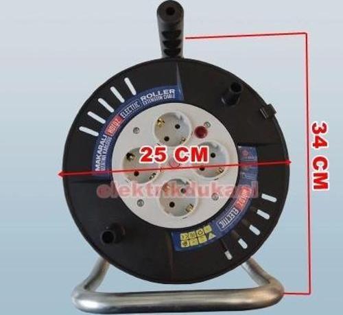 Spin-1 Plastik Boş Kablo Makarası 25mt Kapasiteli IP20 Monofaze 4 Prizli Termik Korumalı