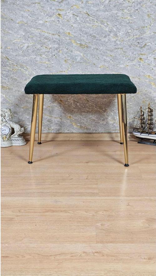 Tedy Kumaşlı 60 cm x 38 cm Gold Sivriltme Ayaklı Oturak YEŞİL Renk Tek Ebat Beden