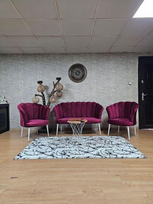 Papatya Çay Seti Koltuk Takımı Beyaz Boyalı Sivriltme Ayak, Balkon, Salon, Ofis, Cafe Koltuk Takımı BORDO Renk Tek Ebat Beden