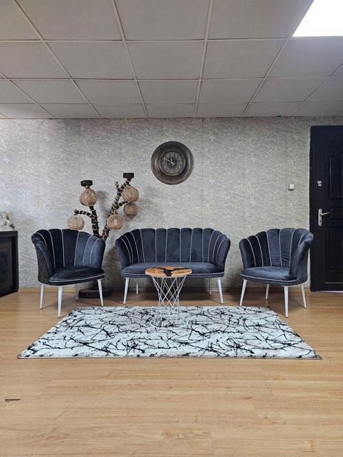 Papatya Çay Seti Koltuk Takımı Beyaz Boyalı Sivriltme Ayak, Balkon, Salon, Ofis, Cafe Koltuk Takımı FÜME Renk Tek Ebat Beden