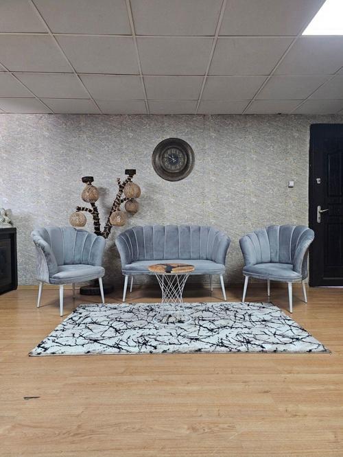 Papatya Çay Seti Koltuk Takımı Beyaz Boyalı Sivriltme Ayak, Balkon, Salon, Ofis, Cafe Koltuk Takımı GRİ Renk Tek Ebat Beden