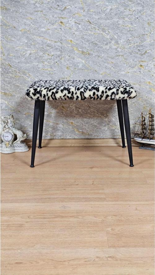 Tedy Kumaşlı 60 cm x 38 cm Siyah Sivriltme Ayaklı Oturak LEOPAR Renk Tek Ebat Beden