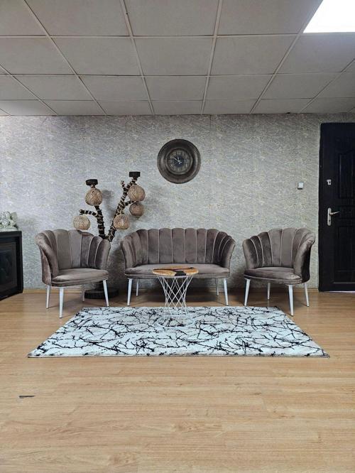 Papatya Çay Seti Koltuk Takımı Beyaz Boyalı Sivriltme Ayak, Balkon, Salon, Ofis, Cafe Koltuk Takımı KAHVERENGİ Renk Tek Ebat Beden