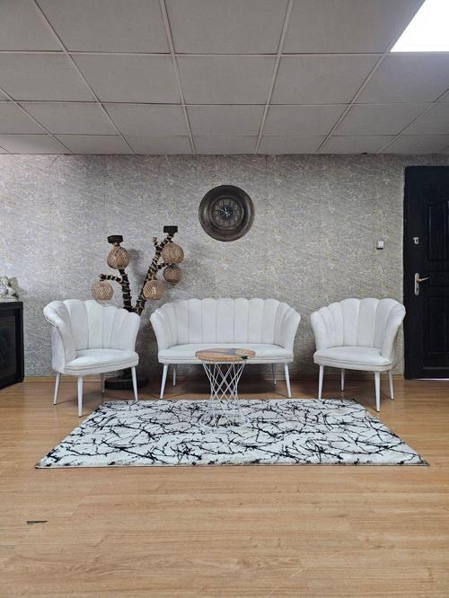 Papatya Çay Seti Koltuk Takımı Beyaz Boyalı Sivriltme Ayak, Balkon, Salon, Ofis, Cafe Koltuk Takımı KREM Renk Tek Ebat Beden