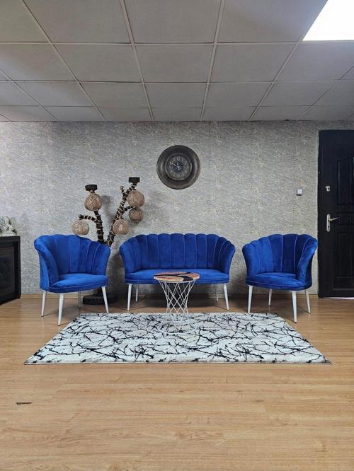 Papatya Çay Seti Koltuk Takımı Beyaz Boyalı Sivriltme Ayak, Balkon, Salon, Ofis, Cafe Koltuk Takımı MAVİ Renk Tek Ebat Beden
