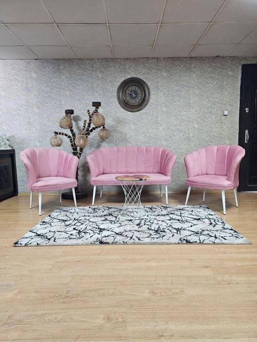 Papatya Çay Seti Koltuk Takımı Beyaz Boyalı Sivriltme Ayak, Balkon, Salon, Ofis, Cafe Koltuk Takımı PEMBE Renk Tek Ebat Beden