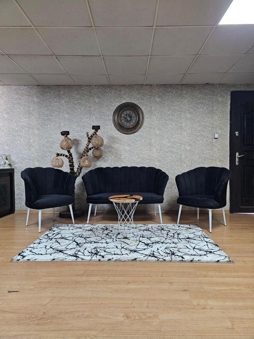 Papatya Çay Seti Koltuk Takımı Beyaz Boyalı Sivriltme Ayak, Balkon, Salon, Ofis, Cafe Koltuk Takımı SİYAH Renk Tek Ebat Beden