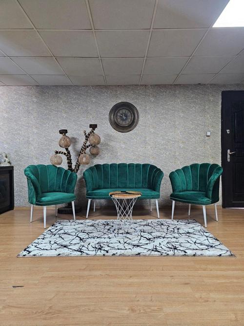 Papatya Çay Seti Koltuk Takımı Beyaz Boyalı Sivriltme Ayak, Balkon, Salon, Ofis, Cafe Koltuk Takımı YEŞİL Renk Tek Ebat Beden