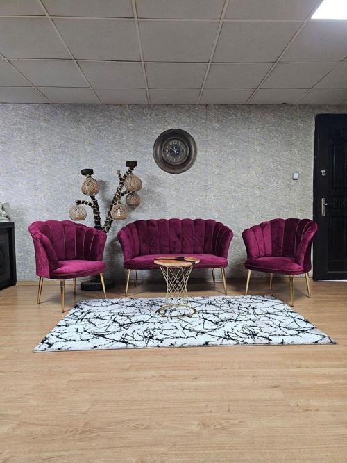 Papatya Çay Seti Koltuk Takımı Gold Sivriltme Ayak, Balkon, Salon, Ofis, Cafe Koltuk Takımı BORDO Renk Tek Ebat Beden