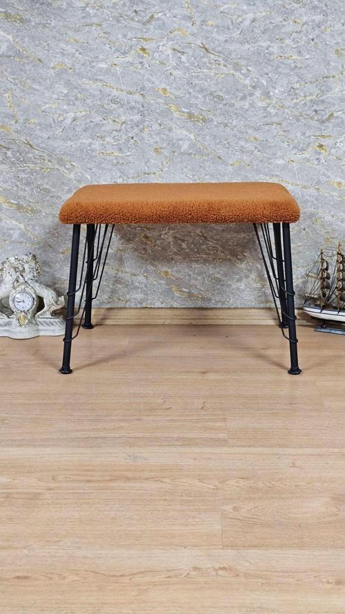 Tedy Kumaşlı 60 cm x 38 cm Siyah Telli Ayak Oturak TURUNCU Renk Tek Ebat Beden