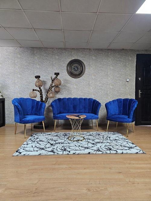 Papatya Çay Seti Koltuk Takımı Gold Sivriltme Ayak, Balkon, Salon, Ofis, Cafe Koltuk Takımı MAVİ Renk Tek Ebat Beden