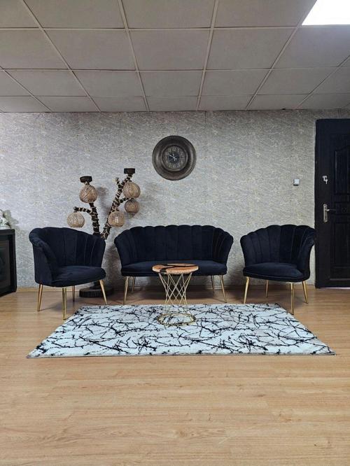 Papatya Çay Seti Koltuk Takımı Gold Sivriltme Ayak, Balkon, Salon, Ofis, Cafe Koltuk Takımı SİYAH Renk Tek Ebat Beden