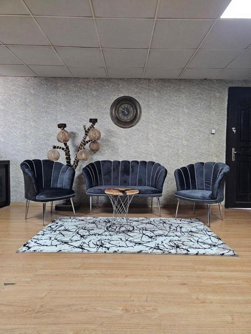 Papatya Çay Seti Koltuk Takımı Krom Sivriltme Ayak, Balkon, Salon, Ofis, Cafe Koltuk Takımı FÜME Renk Tek Ebat Beden