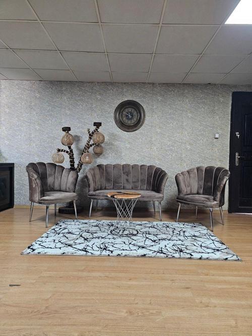 Papatya Çay Seti Koltuk Takımı Krom Sivriltme Ayak, Balkon, Salon, Ofis, Cafe Koltuk Takımı KAHVERENGİ Renk Tek Ebat Beden