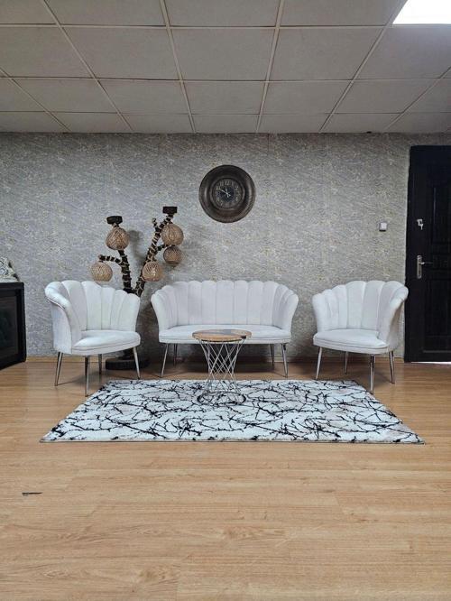 Papatya Çay Seti Koltuk Takımı Krom Sivriltme Ayak, Balkon, Salon, Ofis, Cafe Koltuk Takımı KREM Renk Tek Ebat Beden