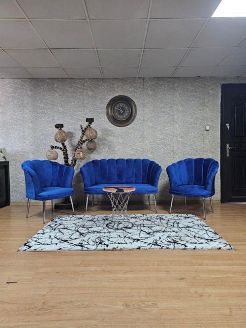 Papatya Çay Seti Koltuk Takımı Krom Sivriltme Ayak, Balkon, Salon, Ofis, Cafe Koltuk Takımı MAVİ Renk Tek Ebat Beden