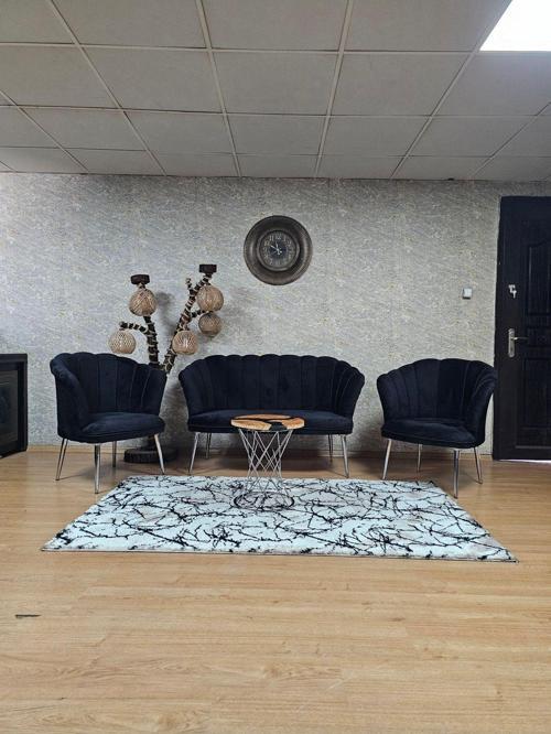 Papatya Çay Seti Koltuk Takımı Krom Sivriltme Ayak, Balkon, Salon, Ofis, Cafe Koltuk Takımı SİYAH Renk Tek Ebat Beden