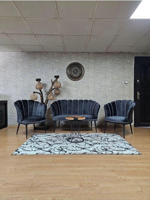 Papatya Çay Seti Koltuk Takımı Siyah Boyalı Sivriltme Ayak, Balkon, Salon, Ofis, Cafe Koltuk Takımı FÜME Renk Tek Ebat Beden