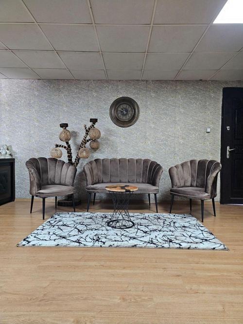 Papatya Çay Seti Koltuk Takımı Siyah Boyalı Sivriltme Ayak, Balkon, Salon, Ofis, Cafe Koltuk Takımı KAHVERENGİ Renk Tek Ebat Beden