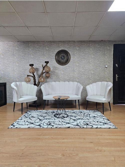 Papatya Çay Seti Koltuk Takımı Siyah Boyalı Sivriltme Ayak, Balkon, Salon, Ofis, Cafe Koltuk Takımı KREM Renk Tek Ebat Beden