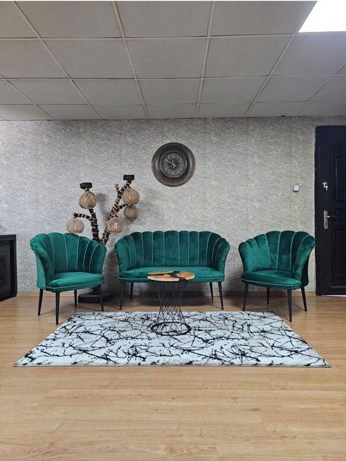 Papatya Çay Seti Koltuk Takımı Siyah Boyalı Sivriltme Ayak, Balkon, Salon, Ofis, Cafe Koltuk Takımı YEŞİL Renk Tek Ebat Beden