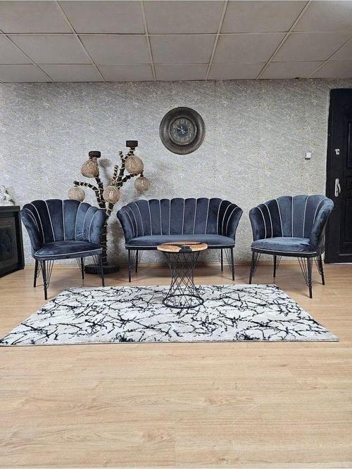 Siyah  Boyalı Tel Ayak Papatya Çay Seti Koltuk Takımı , Balkon, Salon, Ofis, Cafe Koltuk Takımı