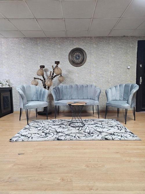 Siyah  Boyalı Tel Ayak Papatya Çay Seti Koltuk Takımı , Balkon, Salon, Ofis, Cafe Koltuk Takımı GRİ Renk Tek Ebat Beden