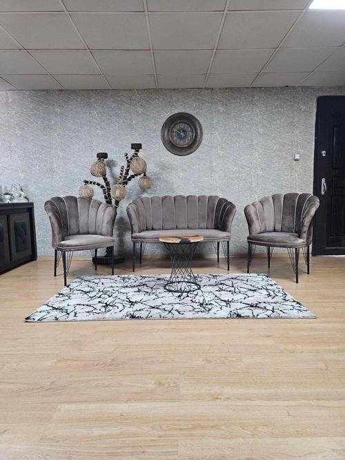 Siyah  Boyalı Tel Ayak Papatya Çay Seti Koltuk Takımı , Balkon, Salon, Ofis, Cafe Koltuk Takımı KAHVERENGİ Renk Tek Ebat Beden