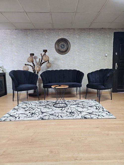 Siyah  Boyalı Tel Ayak Papatya Çay Seti Koltuk Takımı , Balkon, Salon, Ofis, Cafe Koltuk Takımı SİYAH Renk Tek Ebat Beden